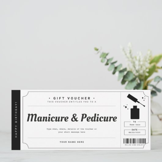 Invitation Certificat cadeau manucure pédicure chèque (Debout devant)