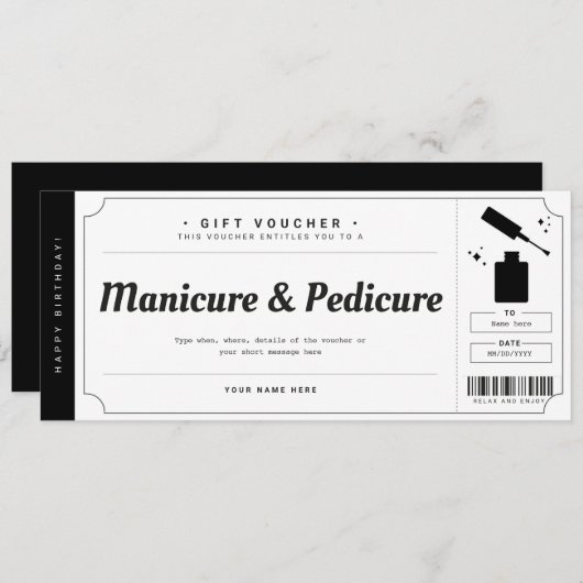 Invitation Certificat cadeau manucure pédicure chèque (Devant / Derrière)