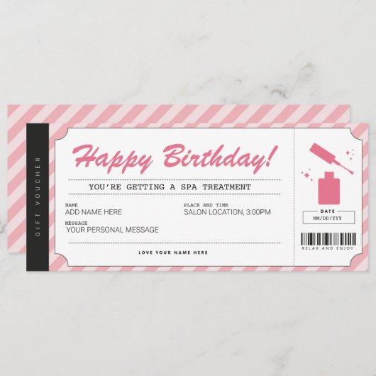 Invitation Certificat cadeau manucure Pedicure rose (Devant / Derrière)