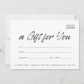 Invitation Certificat cadeau moderne chic pour petites entrep (Devant)