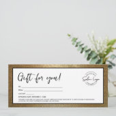 Invitation Certificat Cadeau Moderne Logo Or Noir (Debout devant)