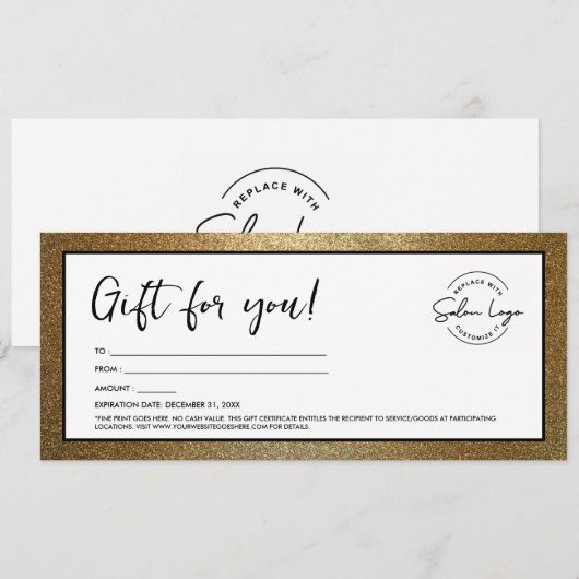 Invitation Certificat Cadeau Moderne Logo Or Noir (Devant / Derrière)
