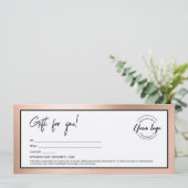 Invitation Certificat Cadeau Moderne Rose Gold Ajouter Logo (Debout devant)