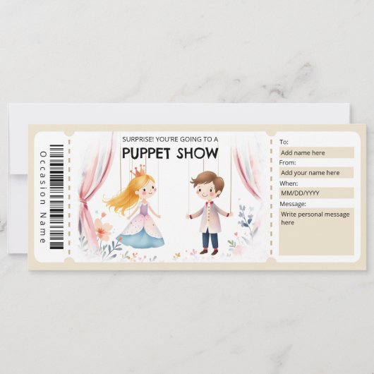 Invitation Certificat-cadeau pour un spectacle de marionnette (Devant)