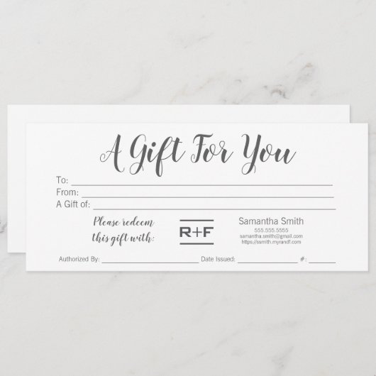Invitation Certificat cadeau R+F (Devant / Derrière)