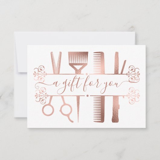 Invitation Certificat cadeau Rose numérique Ciseaux d'or Foil (Devant)