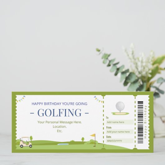 Invitation Certificat cadeau surprise Golf (Debout devant)