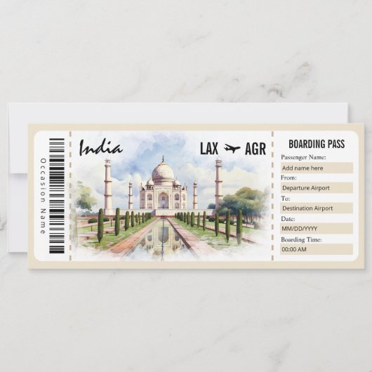 Invitation Certificat cadeau Surprise India Boarding Pass (Devant)