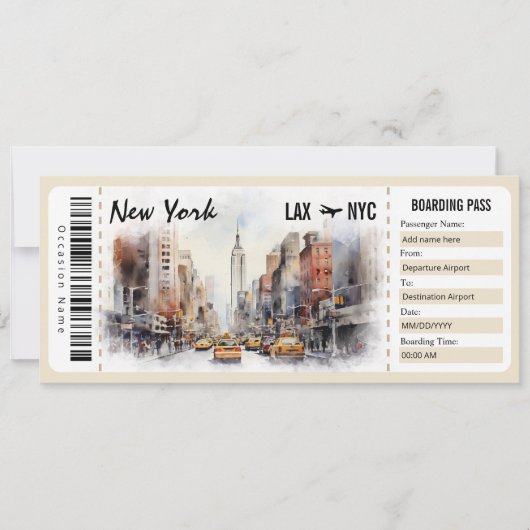 Invitation Certificat cadeau Surprise New York Boarding Pass (Devant)