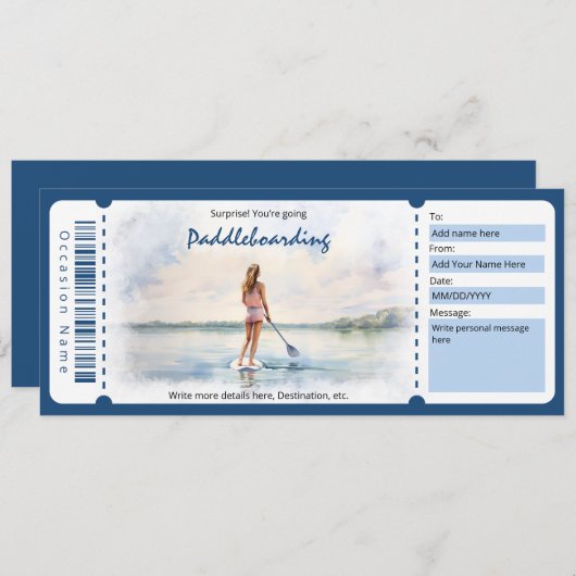 Invitation Certificat cadeau surprise Paddleboard pour femme (Devant / Derrière)