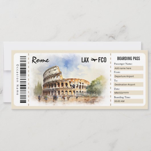 Invitation Certificat cadeau Surprise Rome Boarding Pass (Devant)
