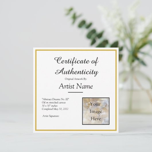 Invitation Certificat carré d'authenticité Art Photo (Debout devant)