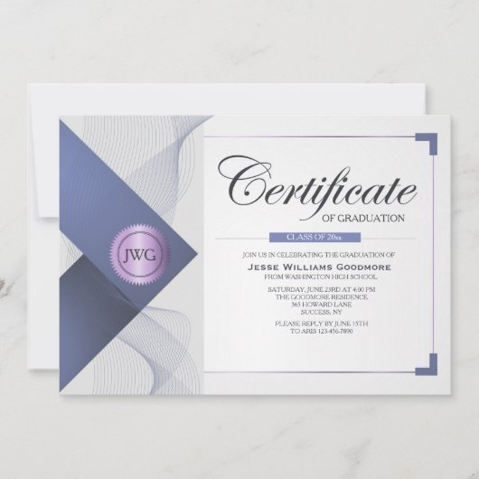 Invitation Certificat d'admission à l'obtention du diplôme (Devant)