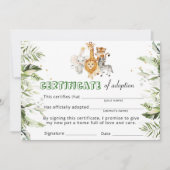 Invitation Certificat d'adoption d'animaux sauvages de Safari (Devant)