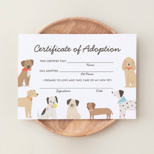 Invitation Certificat d'adoption d'anniversaire de chien