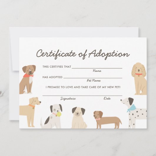 Invitation Certificat d'adoption d'anniversaire de chien (Devant)