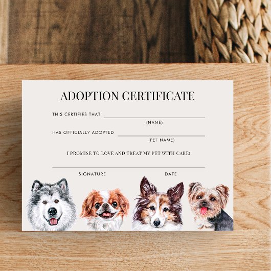 Invitation Certificat d'adoption de chien à l'aquarelle éléga