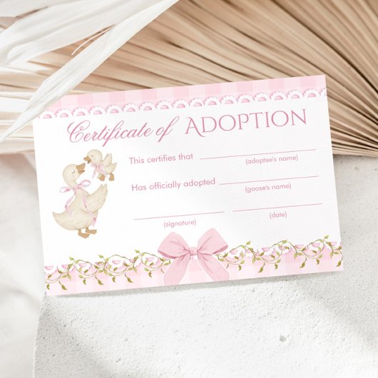 Invitation Certificat d'adoption de l'oie ridicule Gingham ro