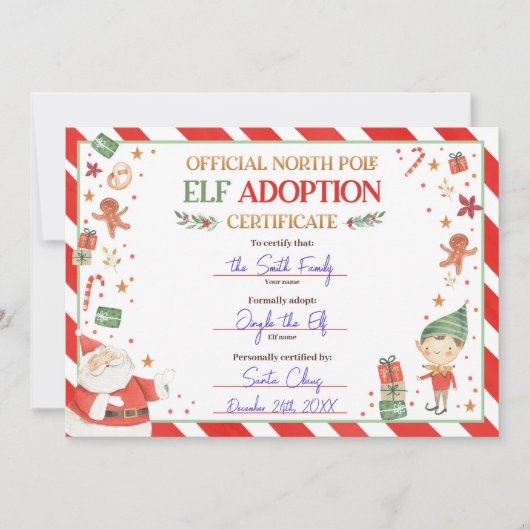 Invitation Certificat d'adoption Elf Adopter un Noël Elf (Devant)