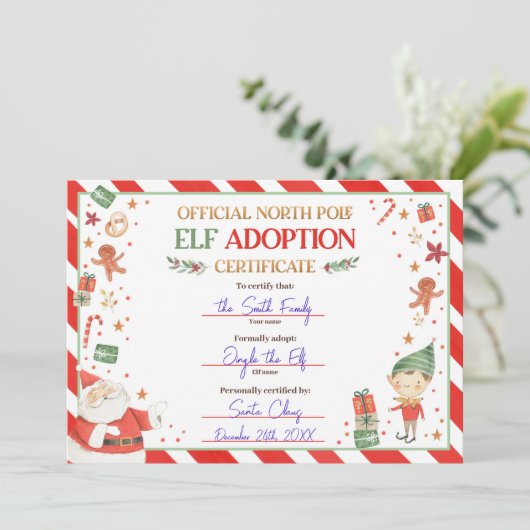Invitation Certificat d'adoption Elf Adopter un Noël Elf (Debout devant)