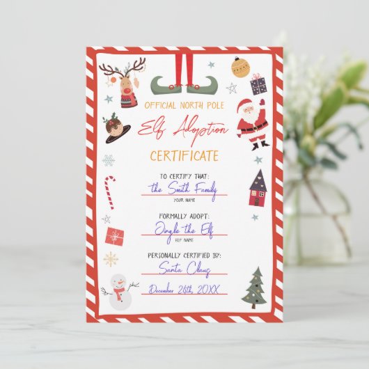 Invitation Certificat d'adoption Elf Adopter un Noël Elf (Debout devant)