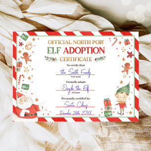 Invitation Certificat d'adoption Elf Adopter un Noël Elf