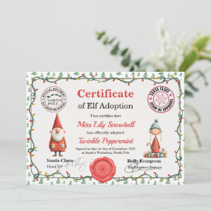 Invitation Certificat d'adoption officiel de lutin du Pôle No