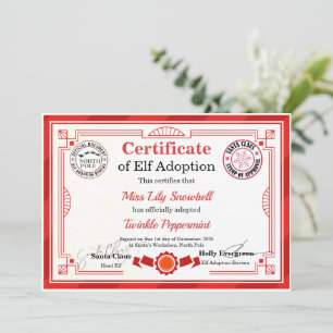 Invitation Certificat d'adoption officiel de lutin du Pôle No