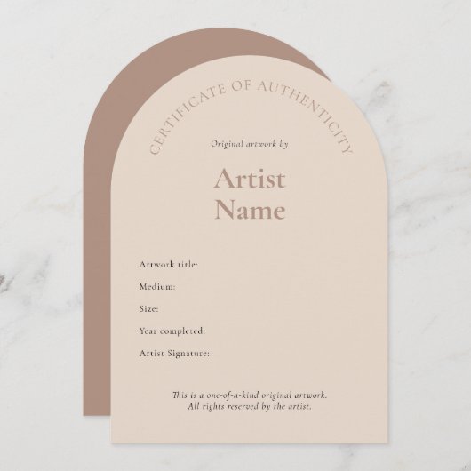 Invitation Certificat d'authenticité Arch Art Modèle (Devant / Derrière)