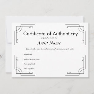 Invitation Certificat d'authenticité Art déco personnalisé