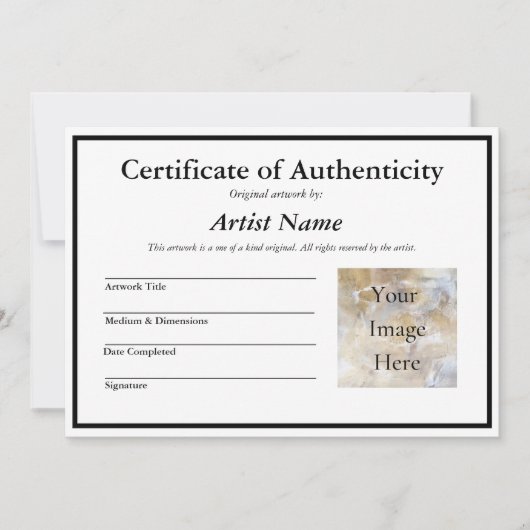 Invitation Certificat d'authenticité de l'art avec photo (Devant)