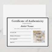 Invitation Certificat d'authenticité de l'art avec photo (Devant / Derrière)