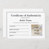 Invitation Certificat d'authenticité pour l'art avec Photo In (Devant / Derrière)