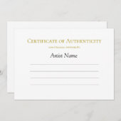 Invitation Certificat d'authenticité pour l'art, minimaliste (Devant / Derrière)