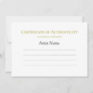 Invitation Certificat d'authenticité pour l'art, minimaliste