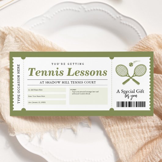 Invitation Certificat de bon cadeau de leçon de tennis