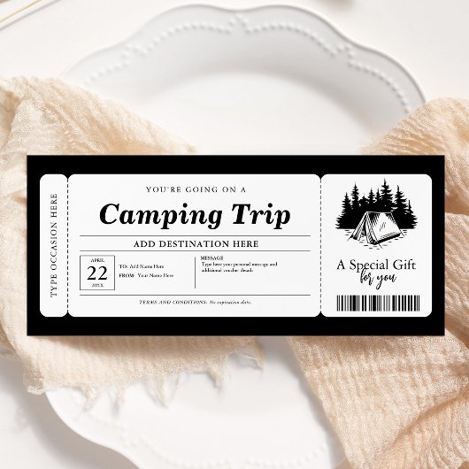 Invitation Certificat de bon de voyage d'été pour camping