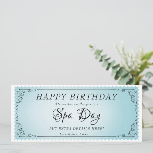 Invitation Certificat de coupon bleu de massage de jour perso (Debout devant)