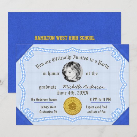 Invitation Certificat de diplôme de diplôme de licence photo (Devant / Derrière)