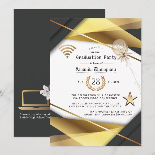 Invitation Certificat de fête virtuelle de remise des diplôme (Devant / Derrière)