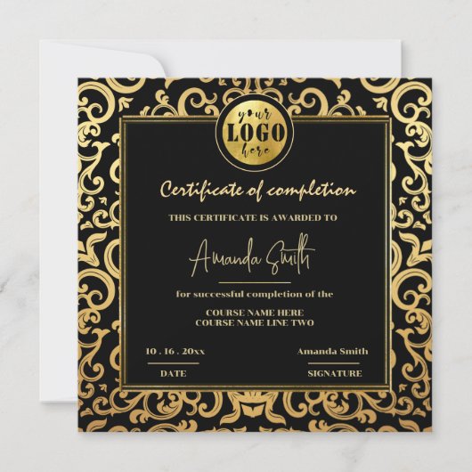 Invitation Certificat de fin d'études avec cadre en or de lux (Devant)