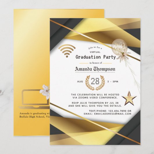 Invitation Certificat de fin d'études virtuelle élégant (Devant / Derrière)