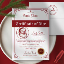 Certificat de la liste des gentils de Noël du Père