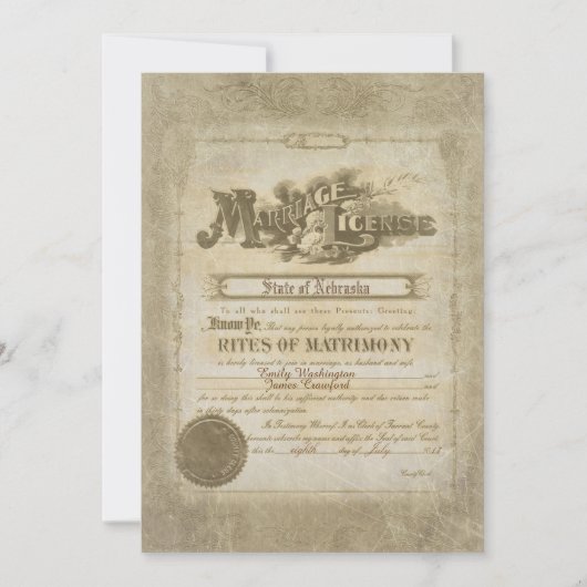 Invitation Certificat de mariage vintage (Devant)