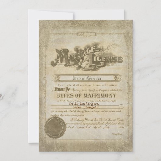Invitation Certificat de mariage vintage (Devant)