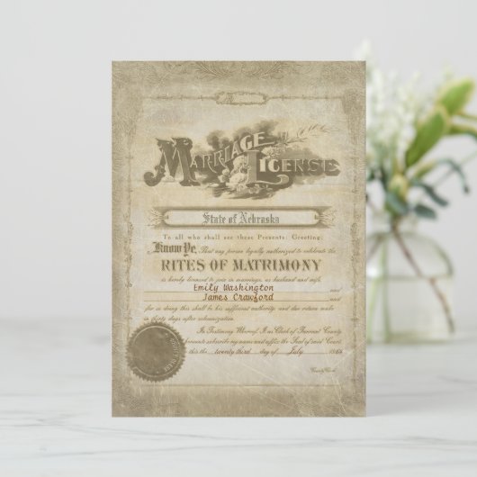 Invitation Certificat de mariage vintage (Debout devant)