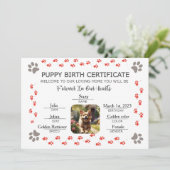 Invitation Certificat de naissance personnalisé de chiot (Debout devant)