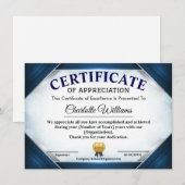 Invitation Certificat de reconnaissance bleu professionnel (Devant / Derrière)