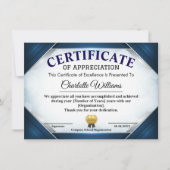 Invitation Certificat de reconnaissance bleu professionnel (Devant)