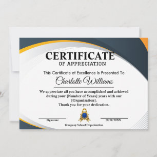 Invitation Certificat de Reconnaissance des Employés Bleu Or